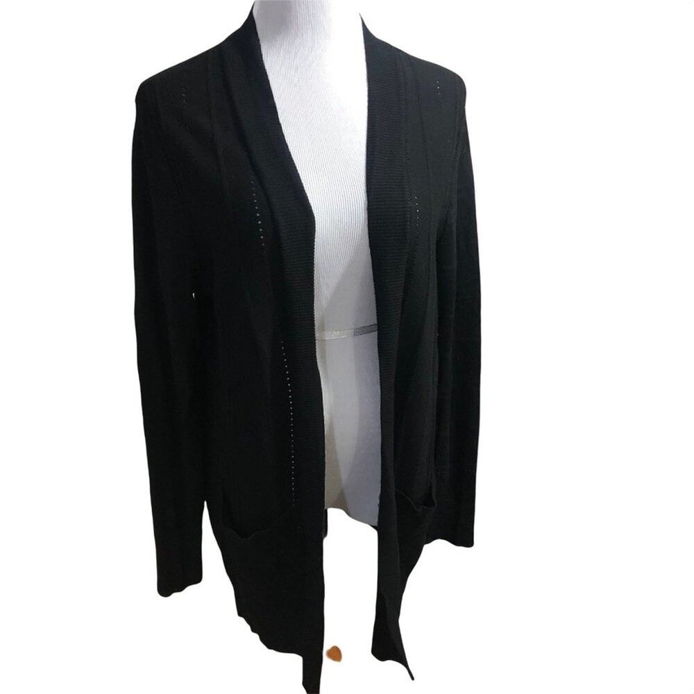 Tribekka 44 open long cardigan cutout details  Size Large Black Rayon Polyester